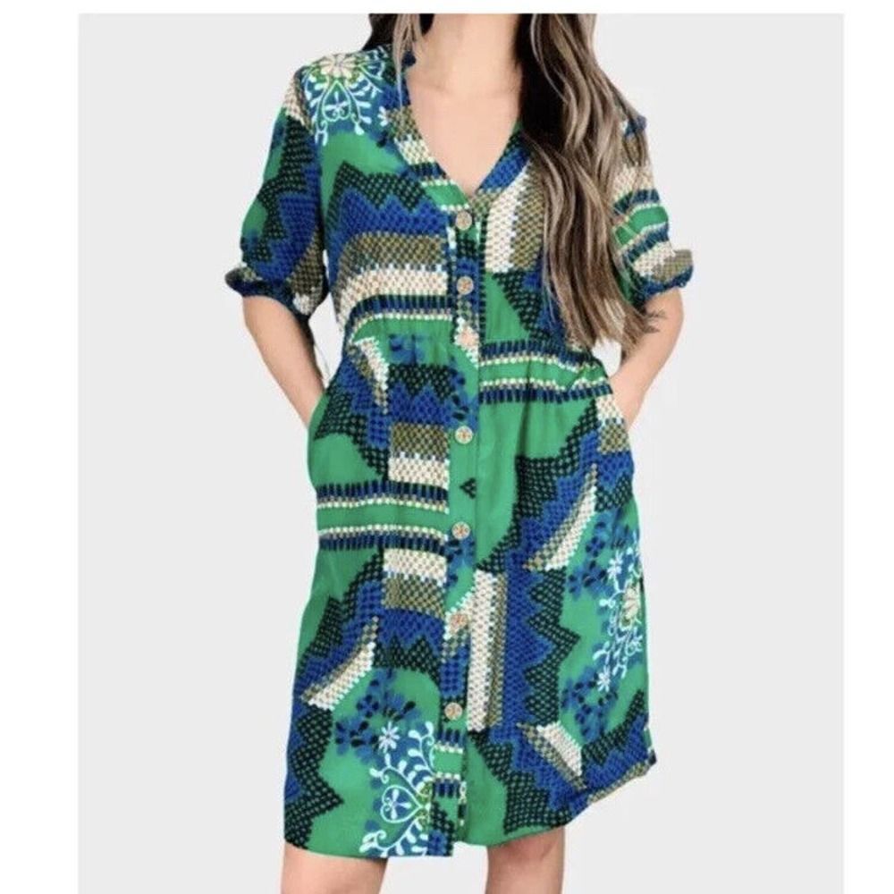 ANTHROPOLOGIE Moulinette Soeurs Rainforest Morn 100% Silk Dress Gorgeous! Sz 2